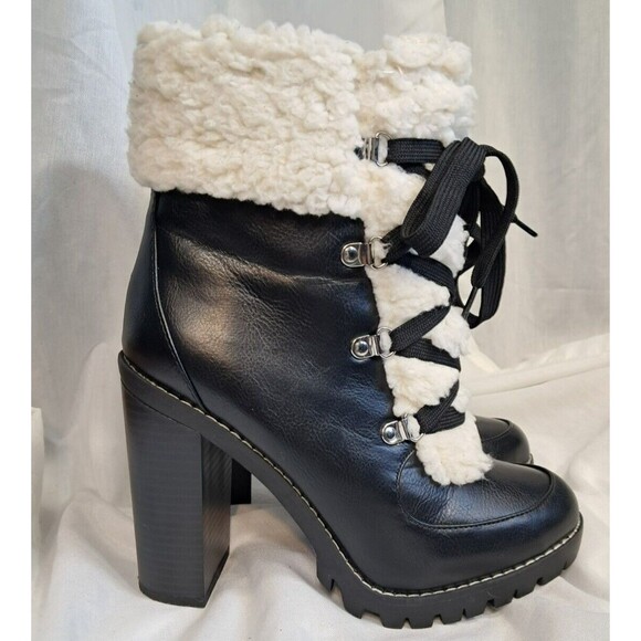 BCBGeneration Women's Palli Hiker Boots Black Sz 7.5M Block Heel Faux Fur - Picture 3 of 11